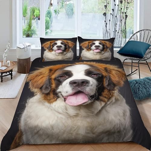 VIMOOR Bettwäsche 135x200 Bernhardiner-Hund 3D Bettwäsche Set 3teilig für Kinder Jungen Mädchen Hund, Tier 100% Mikrofaser Weich Teenager Bettbezug mit Reißverschluss und 2 Kissenbezüge 80x80 Winter von VIMOOR