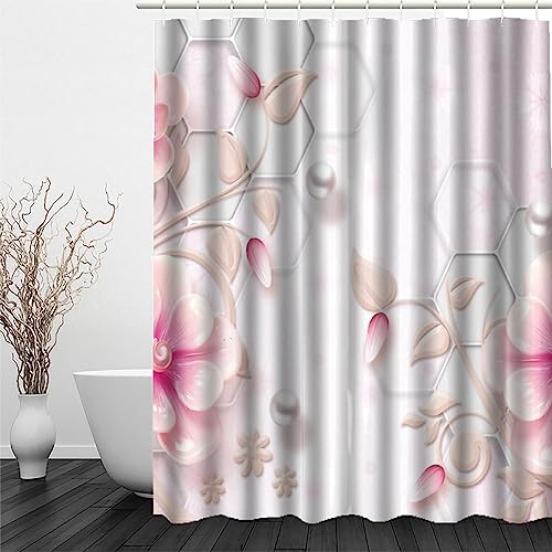 VIMOOR Die Blumen Duschvorhang 180x200 für Badewanne Badezimmer Badvorhang Hell-Pink Anti-Schimmel Wasserdicht Schwer Polyester Stoff Duschvorhänge mit 12 Duschvorhang Ringe Shower Curtains von VIMOOR