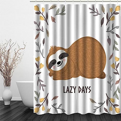 VIMOOR Faultier Duschvorhang 180x200 für Badewanne Badezimmer Badvorhang Blätter-Cartoon Anti-Schimmel Wasserdicht Schwer Polyester Stoff Duschvorhänge mit 12 Duschvorhang Ringe Shower Curtains von VIMOOR