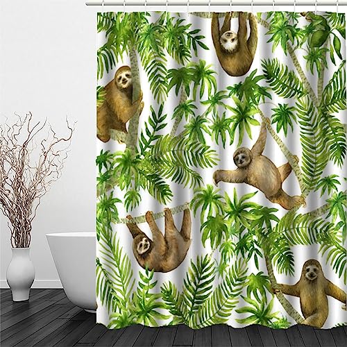 VIMOOR Faultier Duschvorhang 180x200 für Badewanne Badezimmer Badvorhang Waldtiere Anti-Schimmel Wasserdicht Schwer Polyester Stoff Duschvorhänge mit 12 Duschvorhang Ringe Shower Curtains von VIMOOR