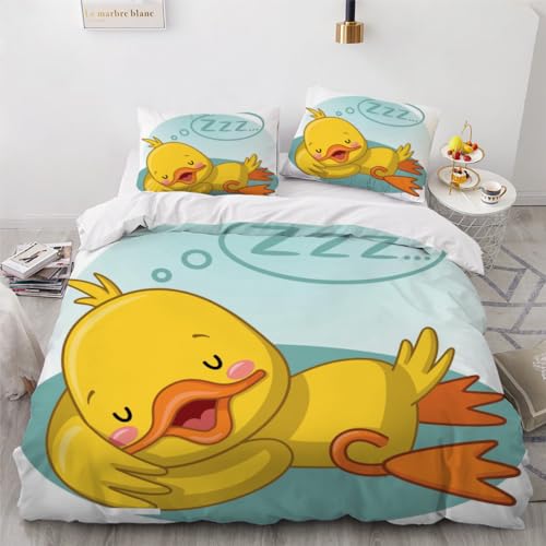 VIMOOR Kinderbettwäsche 135x200 Ente Mikrofaser Bettwäsche-Sets 3teilig Kawaii Tiere Jungen Mädchen 3D Atmungsaktive Bügelfrei Bettbezug mit Reißverschluss und 2 Kissenbezüge 80x80 Winter von VIMOOR