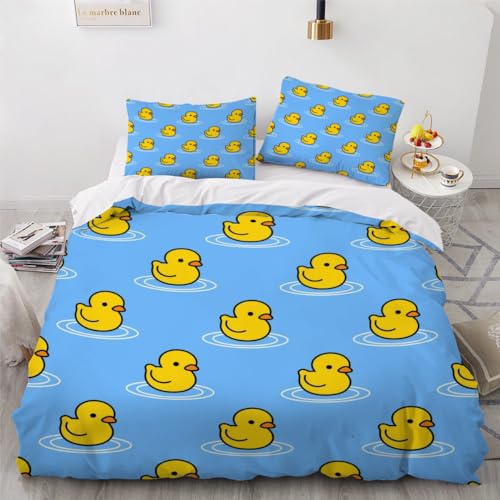 VIMOOR Kinderbettwäsche 135x200 Ente Mikrofaser Bettwäsche-Sets 3teilig Kawaii Tiere Jungen Mädchen 3D Atmungsaktive Bügelfrei Bettbezug mit Reißverschluss und 2 Kissenbezüge 80x80 Winter von VIMOOR