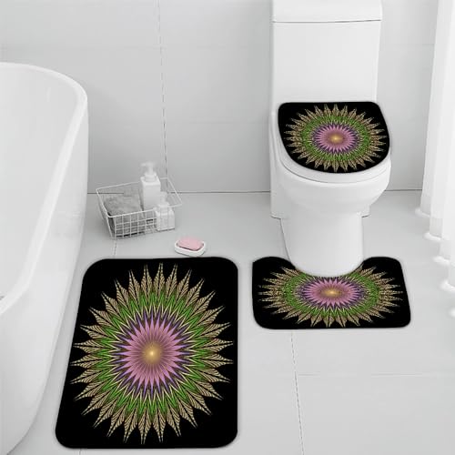 VIMOOR Mandala Badezimmerteppich Abstrakt Bunt Badematte rutschfest 3-teiliges Weiche Mikrofaser Badvorleger Schnelltrocknende Absorbierender Badteppich Waschbar Duschvorleger Bath Mat,40 x 60 cm von VIMOOR