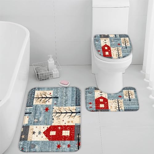 VIMOOR Stern Baum Badezimmerteppich Retro Badematte rutschfest 3-teiliges Weiche Mikrofaser Badvorleger Schnelltrocknende Absorbierender Badteppich Waschbar Duschvorleger Bath Mat,50 x 80 cm von VIMOOR