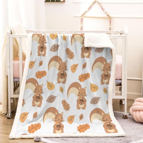 Wohndecke Flanell Fleece Decken Eichhörnchen 3D Druck Kuscheldecke Flauschig Weiche Sofadecke Ahornblätter Tiere Warme Sherpa Schlafsofa Decke für Bett,Couch,Mädchen Jungen Kinder Nap Decke 100x130cm von VIMOOR