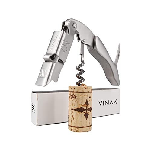 VINAK - Professioneller Kellnerkorkenzieher XPERT INOX aus Edelstahl mit doppelter Gelenkhalterung + Flaschenöffner + Kapselschneidermesser und professioneller Spirale von VINAK