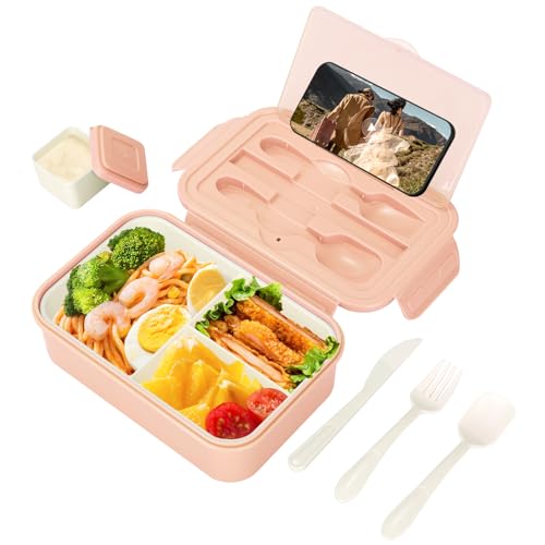 VINATO Bento Box Brotdose 1400ml, BPA-frei & Lebensmittelecht PP - Lunchbox Snackbox für Erwachsene und Kinder, Meal Prep Boxen mit Fächern Pink von VINATO