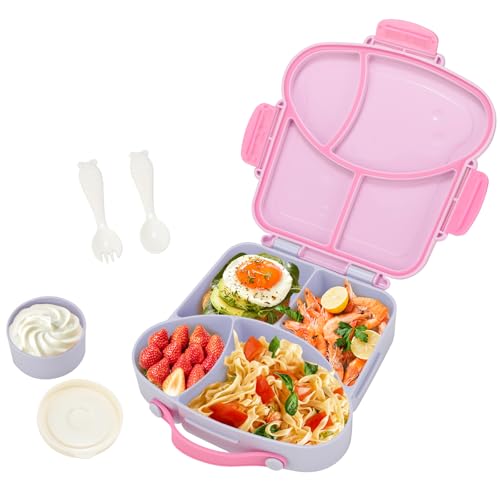 VINATO Brotdose Kinder Mit Fächern 900ML, BPA Free 4-Fach Unterteilte Lunchbox Mit Fächern Mit Besteck, Ideal Für Schule, Kindergarten, Picknick Und Reisen – Lila von VINATO