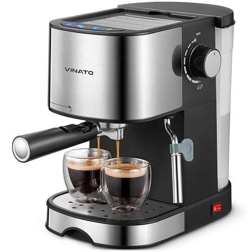 VINATO Espressomaschine, 15 Bar Espresso-und Cappuccino maschine mit Schnellaufheizfunktion, Kaffeemaschine mit Milchaufschäumfunktion und Dampfstab, Doppelauslassfilterhalter und 2 Filter von VINATO