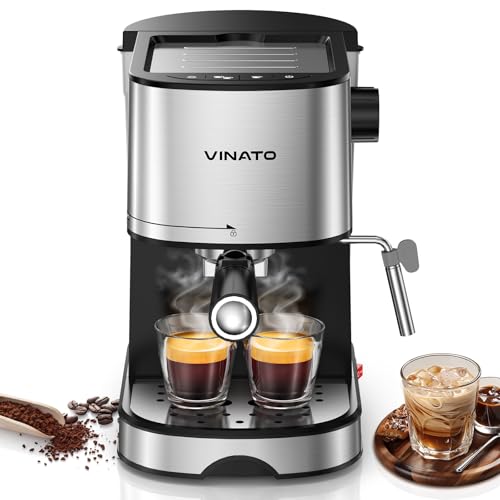 VINATO Espressomaschine 15 Bar | Profi Milchschäumer & Dampfstab | Schnellaufheizung | Doppelauslass | Ultrakompakt (17cm) für Cappuccino, Latte von VINATO