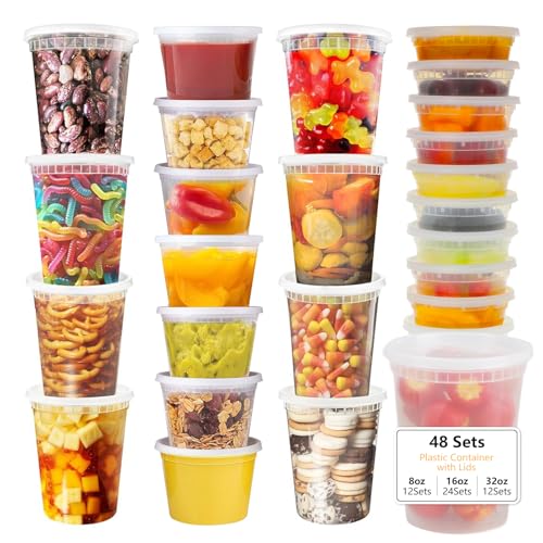 VINATO Frischhaltedosen mit Deckel, 48pcs Gefrierdosen Set, 12 Vorratsdosen 950ml | 24 Plastikdosen 470ml | 12 Frischhalteboxen 240ml, BPA-Frei, Mikrowellengeeignet Dosen zum Einfrieren von VINATO