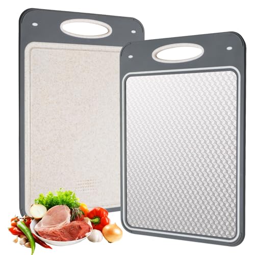 VINATO Schneidebrett Edelstahl und Weizenstroh PP 2-in-1 Cutting Board, BPA-frei, 35x24cm - Schneidebretter für Fleisch, Gemüse, Obst mit Saftrille von VINATO