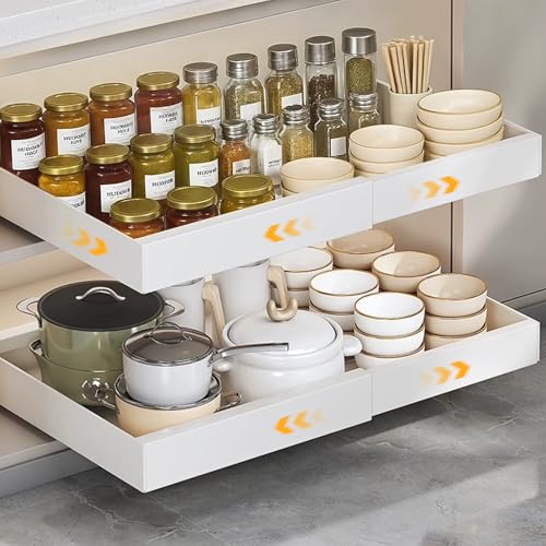 VINATO Teleskopschublade, Ausziehbare Schublade KüChe, Verstellbare Breite (32-52 Cm B X 42 Cm T X 7.5cm H), Slide out Drawer KüChe mit Klebefolie, Schrankauszug KüChe, Weiß von VINATO