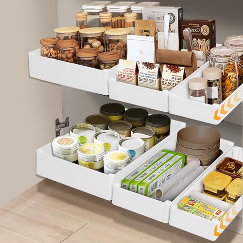 VINATO Teleskopschublade 3er Set - Ausziehbarer Schrankorganizer mit 3 Größen (L/M/S), Carbon-Schienen & ABS-Material, Schubladenauszug für Küchenschrank Nachrüstung von VINATO