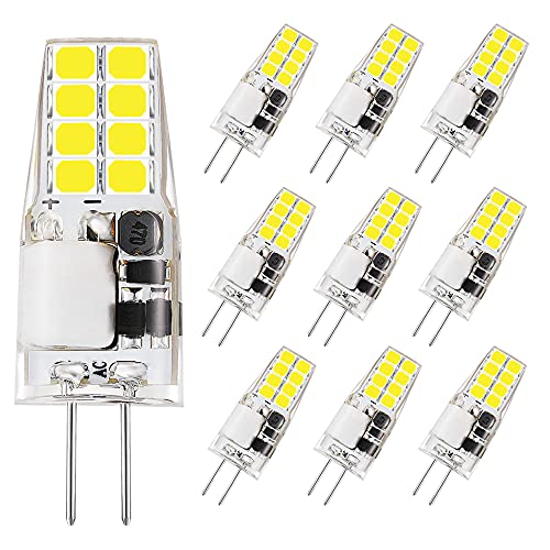 G4 LED Lampen,3 W, entspricht 35 W Halogen lampen, 12 V AC/DC, 350 Lumen, flackerfrei, nicht dimmbar, G4 sockel, weiß (6000 K, 10 Pcs) von VINBE