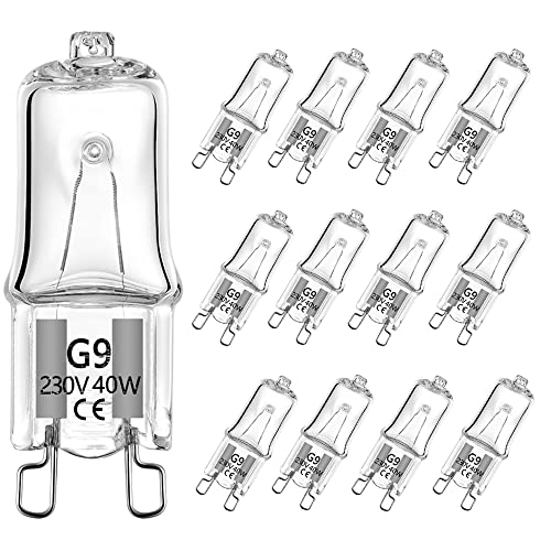 VINBE Halogenlampe G9 T4 40W JCD Bi-Pin 520LM 230V dimmbar, 2700K warmweiß, für Kronleuchter, Schrankleuchten, Landschaftsleuchten, Wandleuchten (12 Packs) von VINBE