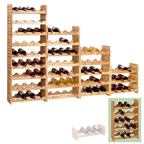 Weinregal / Flaschenregal System NORDIC, 5 Module f. je 4 Fl. = 20 Flaschen Kapazität, Holz Walnuss geölt, hellbraun, stapelbar / erweiterbar - H 80 x B 51 x T 23 cm von VINCASA