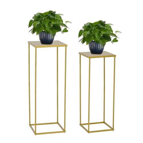 VINCIGANT Blumenständer Pflanzenständer Satztisch Pflanztisch mit Metallgestell Deko Tisch Kratzfest, Blumenhocker Metall Gold 2er 70cm&80cm Hoch von VINCIGANT