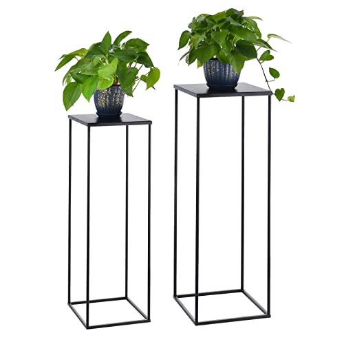 VINCIGANT Blumenständer Pflanzenstand Satztisch Pflanztisch mit Metallgestell Deko Tisch Kratzfest, Blumenhocker Metall 2er Set Schwarz von VINCIGANT