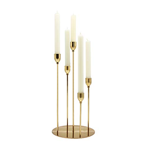 VINCIGANT Golden Kerzenhalter Stabkerze, 5 Arm Metall Kerzenständer Stabkerzen Gold, Verwendet Für Weihnachten Tischhochzeit Dekoration von VINCIGANT