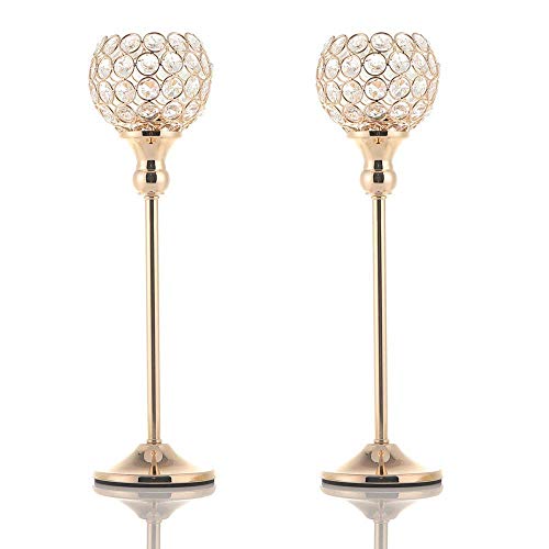 VINCIGANT Kristall Teelichthalter, Kerzenständer Gold für Hochzeit Dekoration,38cm&38cm Höhe von VINCIGANT