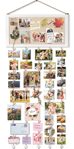 VINCOURNA Fotovorhang mit 30 Holzklammern klein,DIY Fotowand Fotogirlande &Bilderrahmen Collage Fotoseil Fotoleine Fotokette Bilderrahmen mit Klammern und Leine oder Schnur Karbonisiertes Schwarz Weiß von VINCOURNA