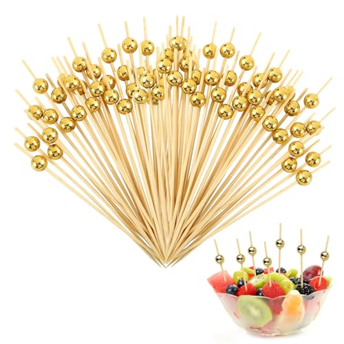 VINEST 200 Stück Cocktailspieße, Einweg Spieße Fingerfood, Zahnstocher aus Bambus mit Runden Perlen, Spiesse für Snacks Fingerfood, Cocktail Spieße für Früchte Snacks Vorspeisen Cocktail Deko (Gold) VINEST 200 Stück Cocktailspieße, Einweg Spieße Fingerfood, Zahnstocher aus Bambus mit Runden Perlen, Spiesse für Snacks Fingerfood, Cocktail Spieße für Früchte Snacks Vorspeisen Cocktail Deko (Gold) von VINEST