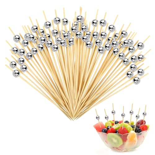 VINEST 200 Stück Cocktailspieße, Einweg Spieße Fingerfood, Zahnstocher aus Bambus mit Runden Perlen, Spiesse für Snacks Fingerfood, Cocktail Spieße für Früchte Snacks Vorspeisen Cocktail Deko (Silber) VINEST 200 Stück Cocktailspieße, Einweg Spieße Fingerfood, Zahnstocher aus Bambus mit Runden Perlen, Spiesse für Snacks Fingerfood, Cocktail Spieße für Früchte Snacks Vorspeisen Cocktail Deko (Silber) von VINEST