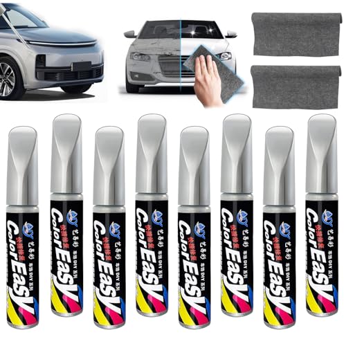VINEST 8 Stück Auto Lackstift Silber Metallic, 12ml Lackstift Auto Glänzend, Auto Lack Stift mit 2 Nano Sparkle Tuch, Autolack Repair für Autolack Kratzer Entfernen, Schälen Verblassen von VINEST