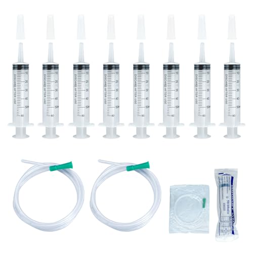 VINEST 8 Stück Spritze 60ml, Spritzen mit 2 Katheter 100cm, Spritze mit Schlauch Wiederverwendbare, ölspritze Hohe Transparenz, Syringe für Labor-, Industrie-, Garten- und Haustierfütterung von VINEST