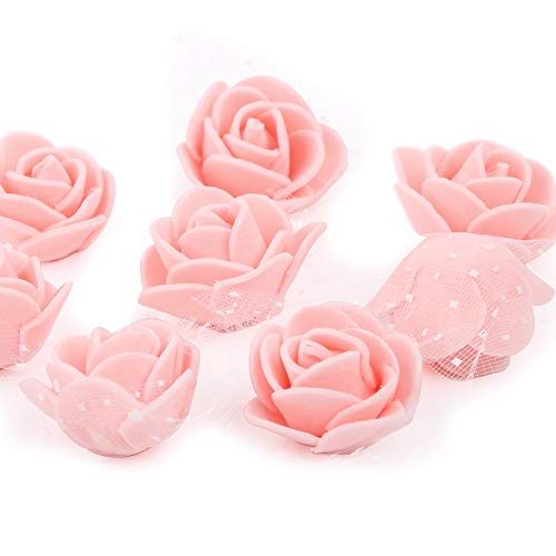 VINFUTUR 200 Stücke Mini Schaumrosen Künstliche Rosenköpfe mit Tülldeko Foamrosen Kunstblumen Rosenköpfe für Basteln Valentinstag Hochzeit Party Home Deko von VINFUTUR