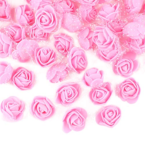 VINFUTUR 200 Stücke Mini Schaumrosen Künstliche Rosenköpfe mit Tülldeko Foamrosen Kunstblumen Rosenköpfe für Basteln Valentinstag Hochzeit Party Home Deko von VINFUTUR