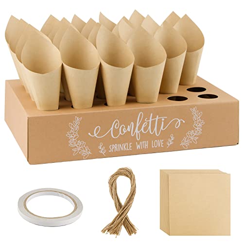 VINFUTUR 24 Stücke Konfettizapfen Hochzeit Kegeltüten mit Kegelhalter für Konfetti Blütenblätter Candy Schokoladen Hochzeit Gastgeschenk Verpackung, mit Doppelseitiges Klebeband von VINFUTUR