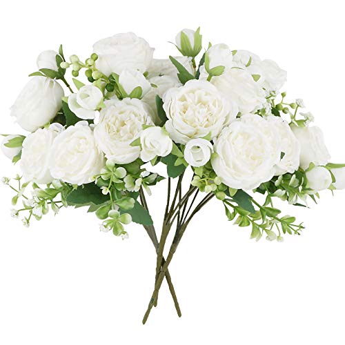 VINFUTUR 3 Bündel Kunstblumen Künstliche Pfingstrosen Blumenstrauß Künstliche Blumen Seidenblumen für Hochzeit Brautstrauß Home Blumenarrangements Tischdeko von VINFUTUR