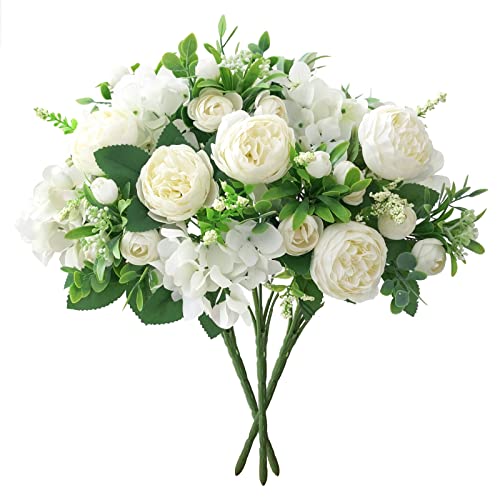 VINFUTUR 3 Bündel Kunstblumen Künstliche Pfingstrosen Hortensie Blumenstrauß Künstliche Blumen Seidenblumen für Hochzeit Brautstrauß Home Blumenarrangements Tischdeko von VINFUTUR