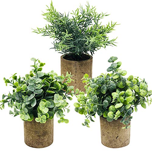 VINFUTUR 3 Stücke Kunstpflanze Künstliche Pflanzen Eukalyptus im Topf Künstliche Grüne Pflanzen Home Büro Wohnzimmer Balkon Tischdeko von VINFUTUR