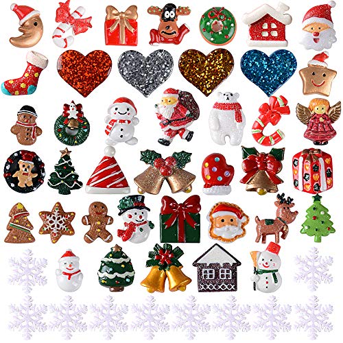 VINFUTUR 50 Stücke Mini Weihnachtsdeko Harz Weihnachten Miniatur Ornamente Klein Figuren DIY Zubehör Weihnachtsschmuck zum Basteln von VINFUTUR