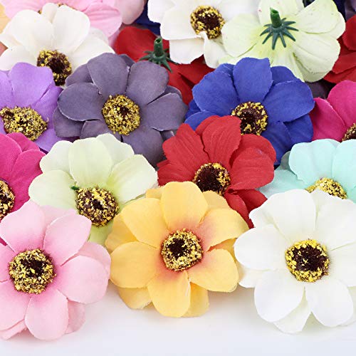 VINFUTUR 50 Stücke Künstliche Blumen Gänseblümchen Blütenköpfe Kunstblumen Blumenköpfe Bunt Seidenblumen für Basteln Scrapbooking Hochzeit Party Home Deko - Zufällige Farbe von VINFUTUR