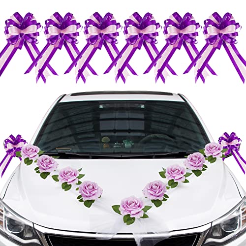 VINFUTUR Hochzeit Autoschmuck Auto Deko Rosen Künstlich Blumen Rosen Autoschleifen Wedding Car Deco für Hochzeitsdeko Hochzeitsauto Deko von VINFUTUR