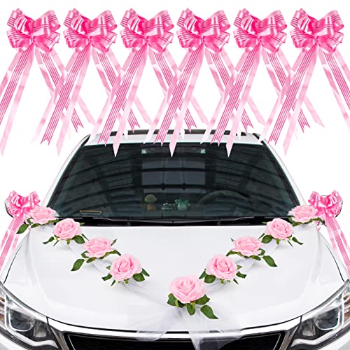 VINFUTUR Hochzeit Autoschmuck Auto Deko Rosen Künstlich Blumen Rosen Autoschleifen Wedding Car Deco für Hochzeitsdeko Hochzeitsauto Deko von VINFUTUR