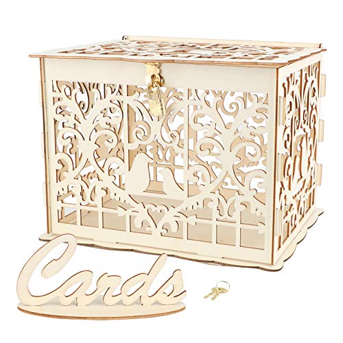 VINFUTUR Hochzeit Geschenkkarten Box Vintage Holz Kartenbox mit Schloss Briefkasten Kartenkiste für Hochzeit Geburtstag Baby Shower Dank Party von VINFUTUR