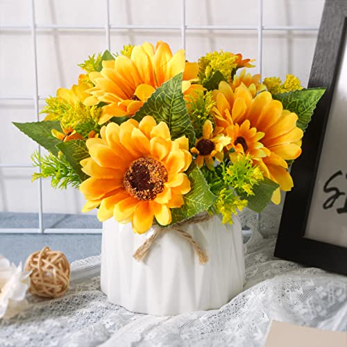 VINFUTUR Kunstblumen Sonnenblumen Künstliche Blumen Sonnenblumen mit Vase Deko Blumenstrauß Seidenblumen für Hochzeit Home Blumenarrangements Tischdeko von VINFUTUR