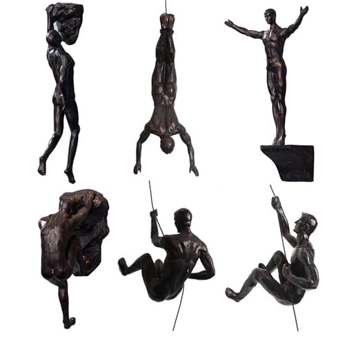 VINGAA Kletterer-Skulptur, 6 Stück Kletterer Männer Mann Wandkunst Dekor Skulptur Harz Wandkunst für Zuhause und Büro Dekoration, zeigt den Charme und personalisierten Stil des Klettersports (schwarz) von VINGAA