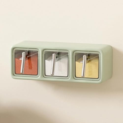 VINGAA Kunststoff-Gewürzgläser, Gewürzbehälter mit Löffel, wandmontierter Zucker- und Salzbehälter-Set, Multi-Gitter-Gewürzgläser, Gewürzbehälter mit Etiketten, Gewürzbox, für Salz, Zucker, von VINGAA