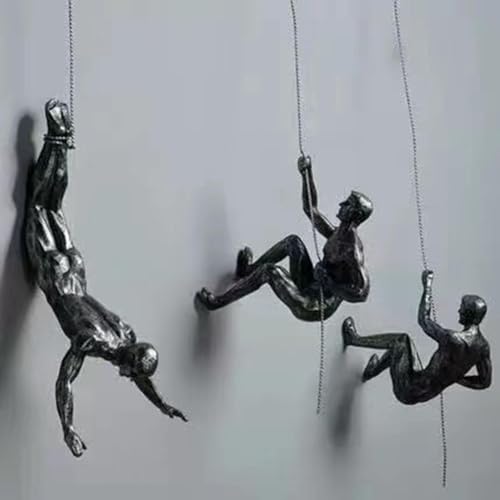 VINGAA Wandskulptur "Klettermann", handgefertigt, Kunstharz, Wanddekoration für Zuhause, Schlafzimmer, Flur, Büro, 3 Stück von VINGAA