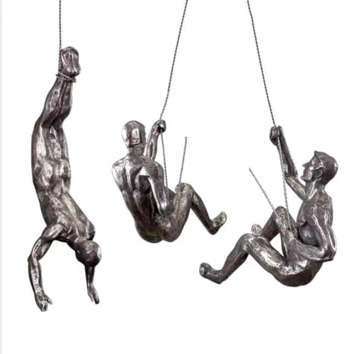 VINGAA Skulptur, Klettermann, Wandskulpturen, Heimdekoration, handgefertigte Harzskulptur, perfektes Heimdekor-Geschenk, 3er-Pack Klettermänner-Wandkunst-Skulptur für Schlafzimmer, Flur, Bürowand von VINGAA