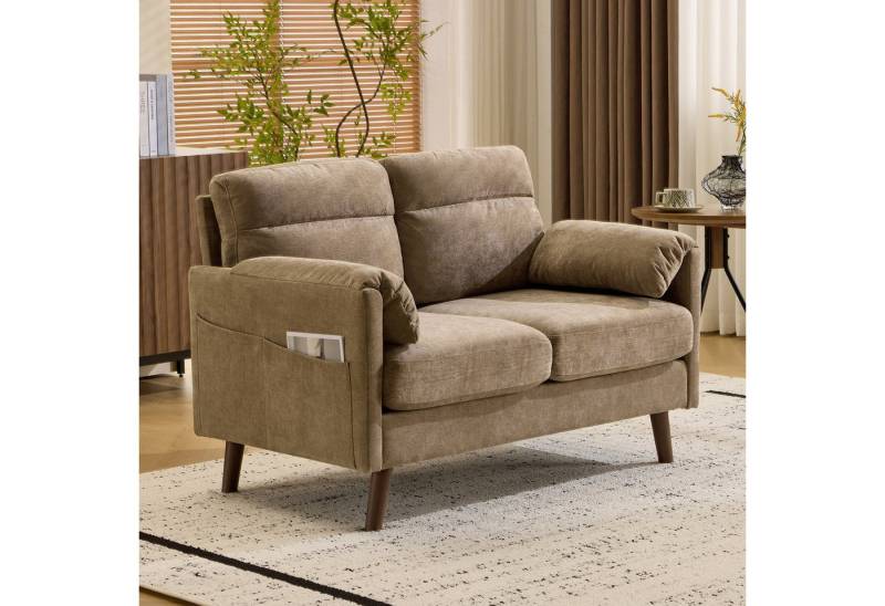 VINGLI 2-Sitzer Sofa klein, Kleine Stoffcouch mit weichen Armlehnen, 125 cm Mini Sofa, 125x78x86cm, 18cm dicke Sitzpolster von VINGLI