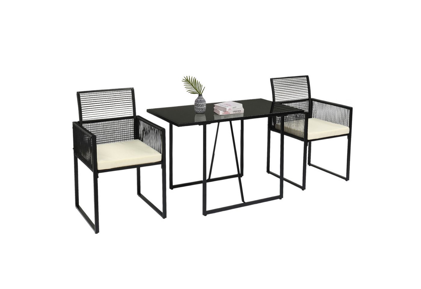 VINGLI Balkonset 3 teilig, 2 Gartenstühle mit Sitzkissen und 1 Tisch, für Balkon/Garten von VINGLI
