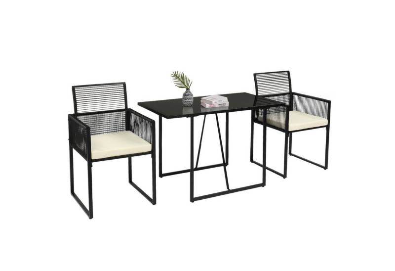 VINGLI Balkonset 3 teilig, 2 Gartenstühle mit Sitzkissen und 1 Tisch, für Balkon/Garten von VINGLI