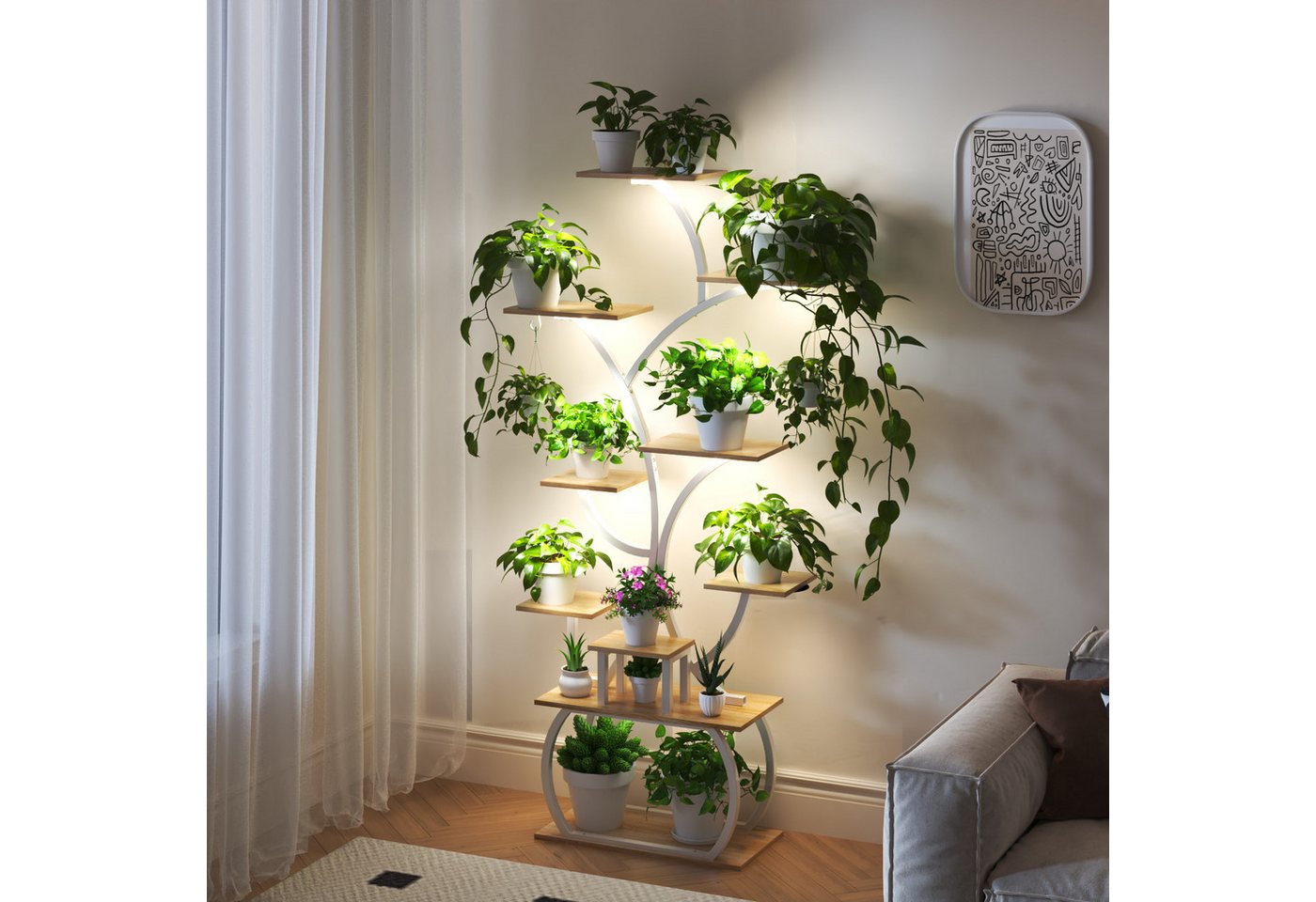 VINGLI Blumenständer Pflanzenständer mit LED-Wachstumslampen, 10-stöckiges Pflanzenregal, aus Holz und Metall, Stabil und platzsparend, 155*80*26cm VINGLI Blumenständer Pflanzenständer mit LED-Wachstumslampen, 10-stöckiges Pflanzenregal, aus Holz und Metall, Stabil und platzsparend, 155*80*26cm von VINGLI